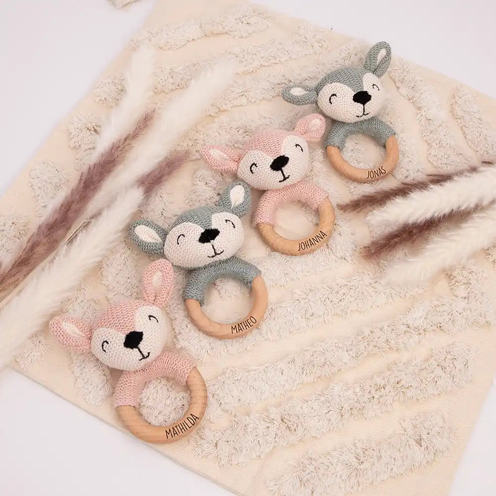 Baby Beißring mit Hirsch - Rosa/Blau Ø 7cm - Zahnen leicht gemacht