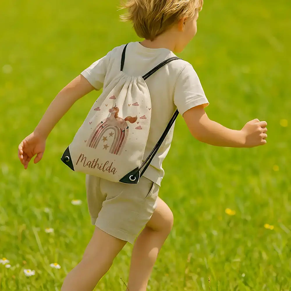 Personalisierter Turnbeutel mit Namen - Einhorn Regenbogen