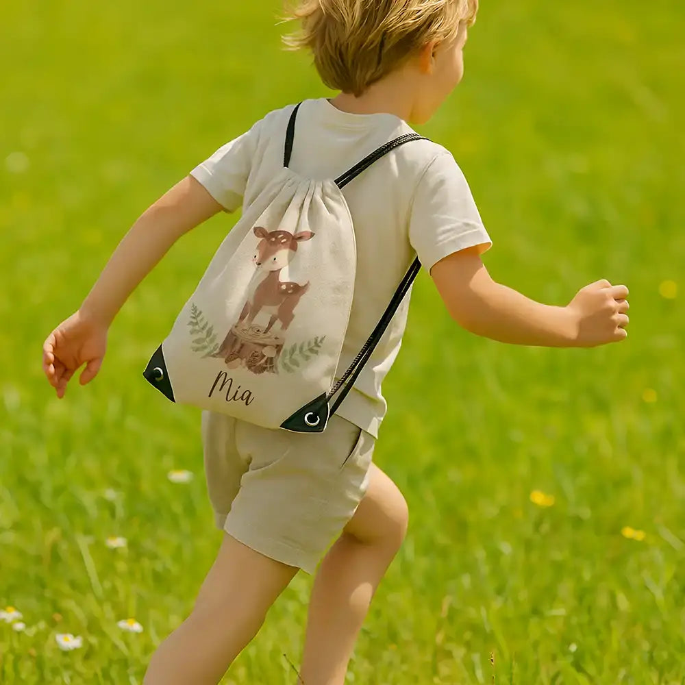 Personalisierter Turnbeutel mit Namen - Reh Waldtiere