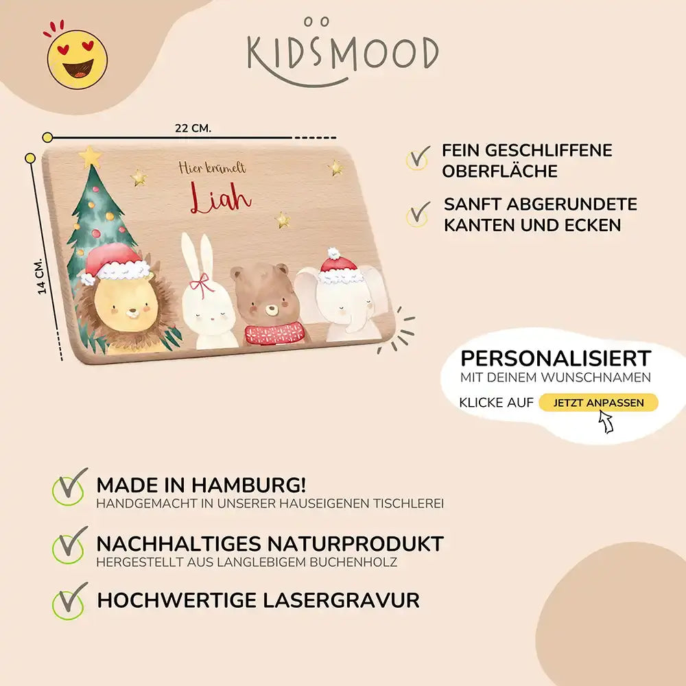 Weihnachts-Set Frühstücksbrettchen + Emaille Tasse - Löwe