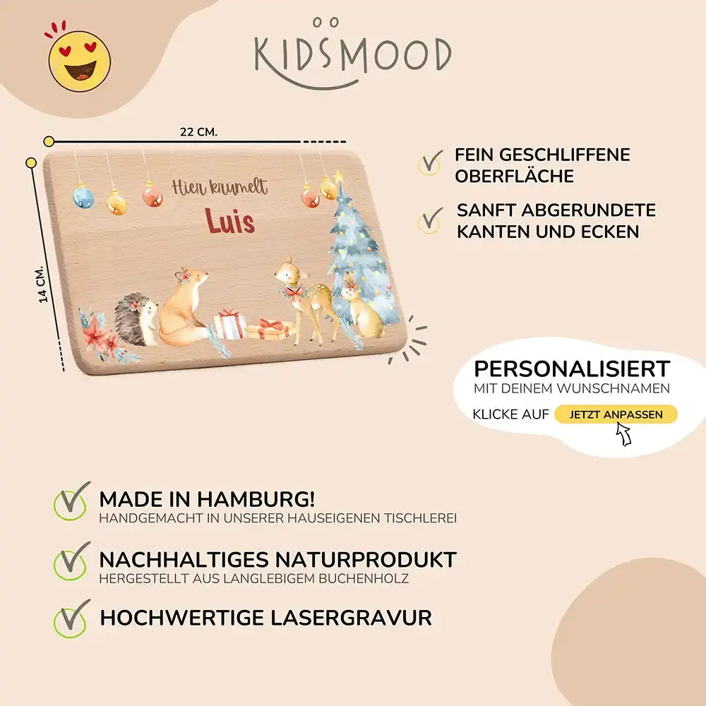 Weihnachts-Set Frühstücksbrettchen und Emaille Tasse - Fuchs im Wald