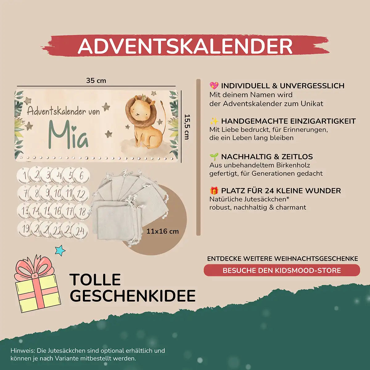 Personalisierbarer Adventskalender farbig - Löwe
