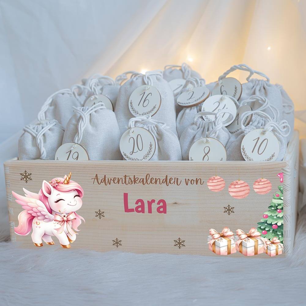 Personalisierte Adventskiste zum Befüllen - Einhorn