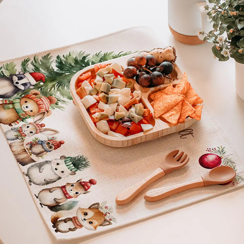 Tischset Kinder personalisiert Weihnachtsmotiv - Tierchen im Zauberwald