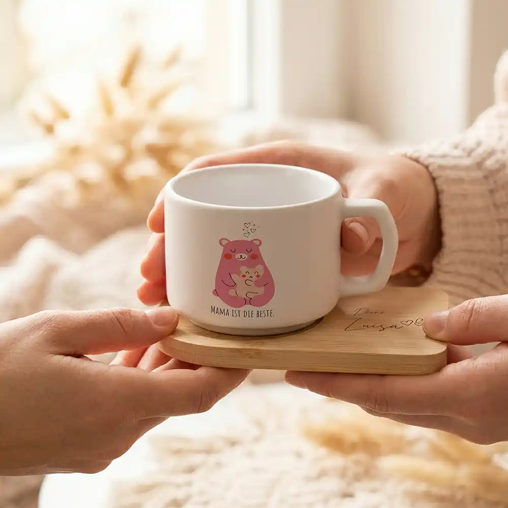 Kaffeetasse personalisiert Muttertag BĂ€r Mama & Kind â made in Hamburg