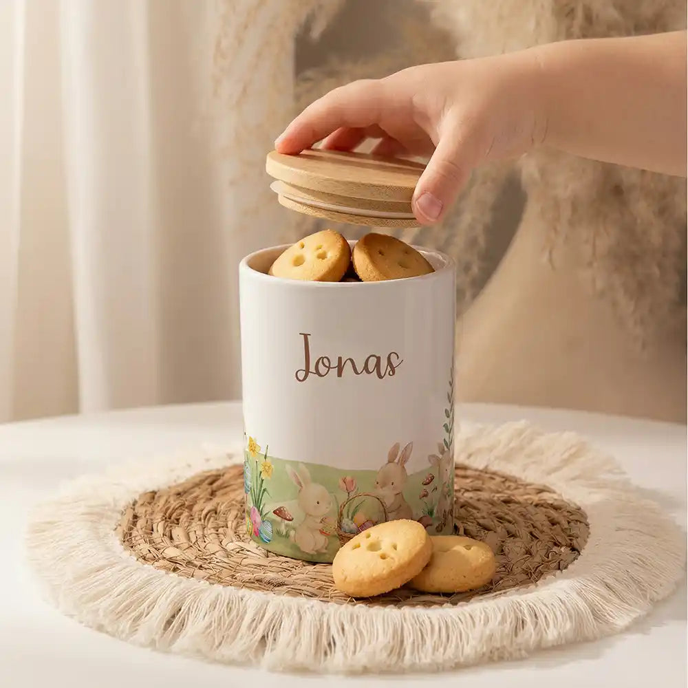 Personalisierte Keksdose Ostern Hasen als Zahnbürsten- & Stiftehalter (2-in-1)