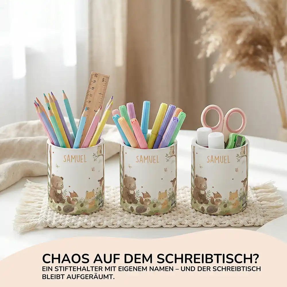 Personalisierter Stiftehalter Waldfreunde I aus Keramik - Wunschname - Kidsmood.de