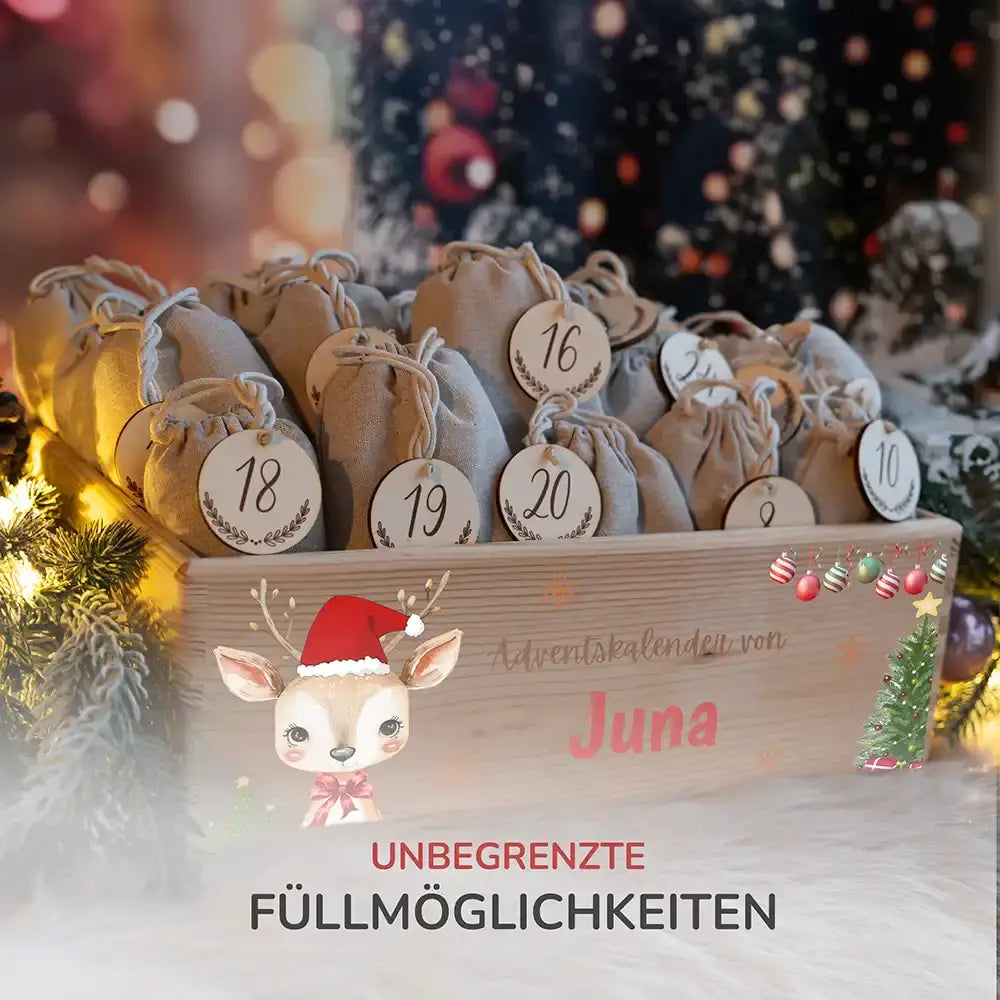 Personalisierte Adventskiste zum Befüllen - Baby Reh