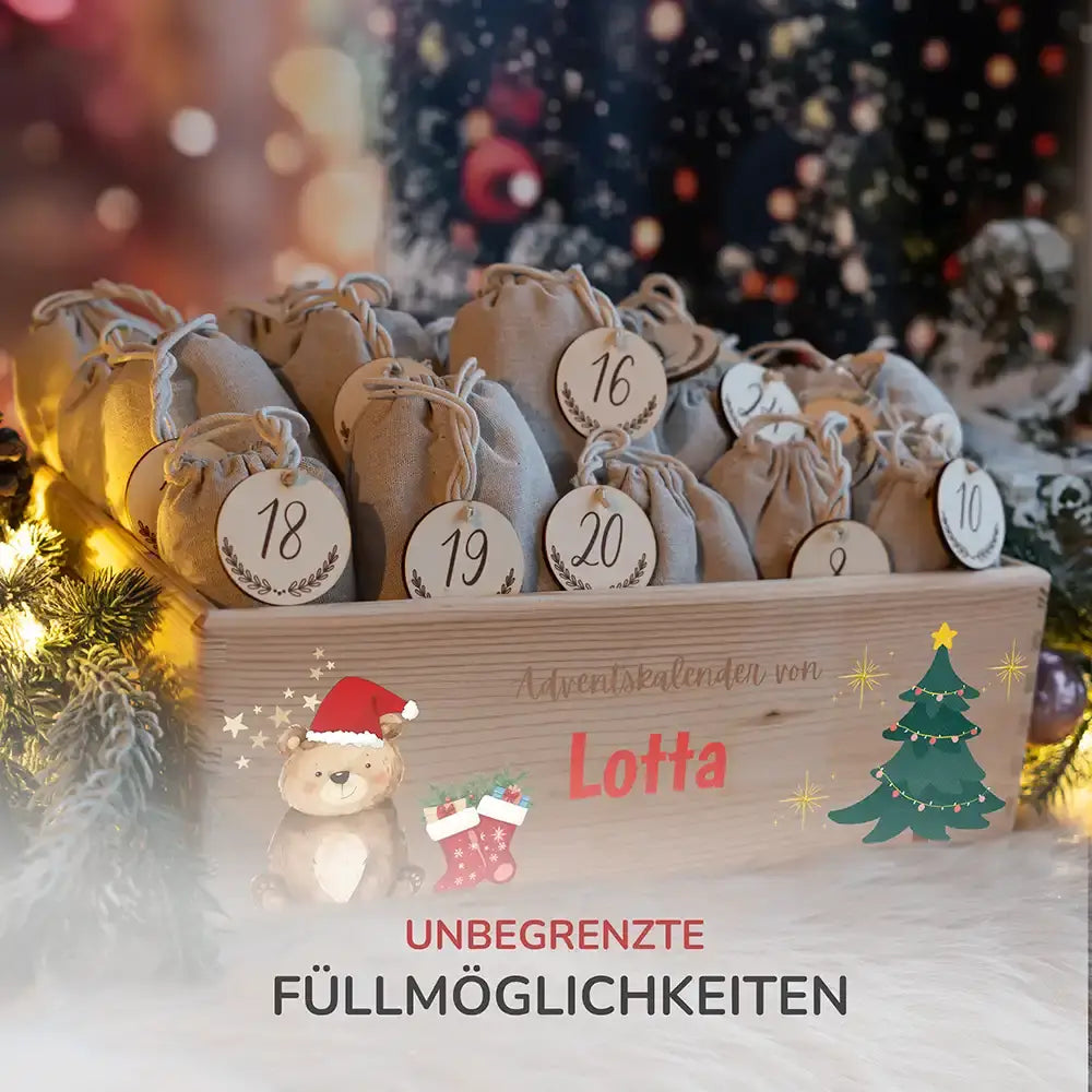 Personalisierte Adventskiste zum Befüllen - Weihnachtsbär