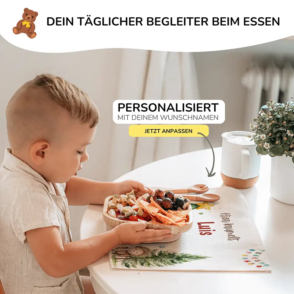Tischset Kinder personalisiert Weihnachtsmotiv - Freundliche Waldbewohner