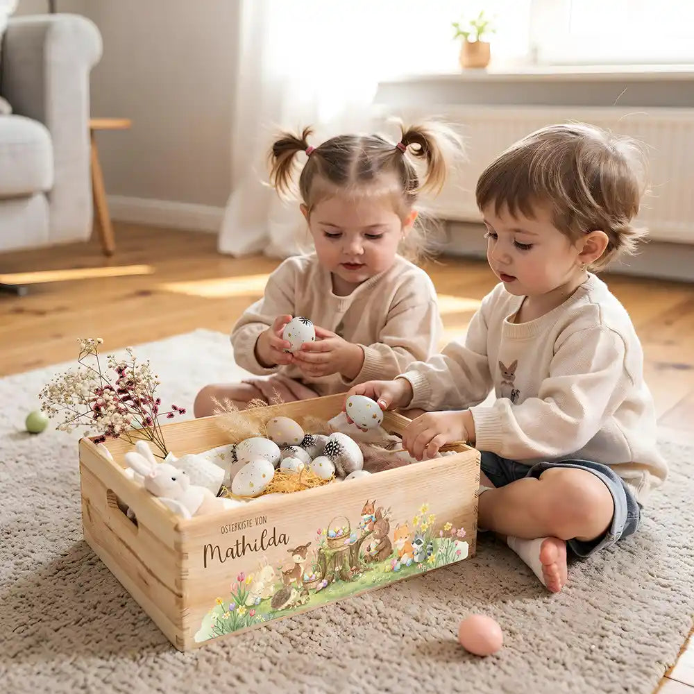Osterkiste Holz personalisiert - Tiere im Wald
