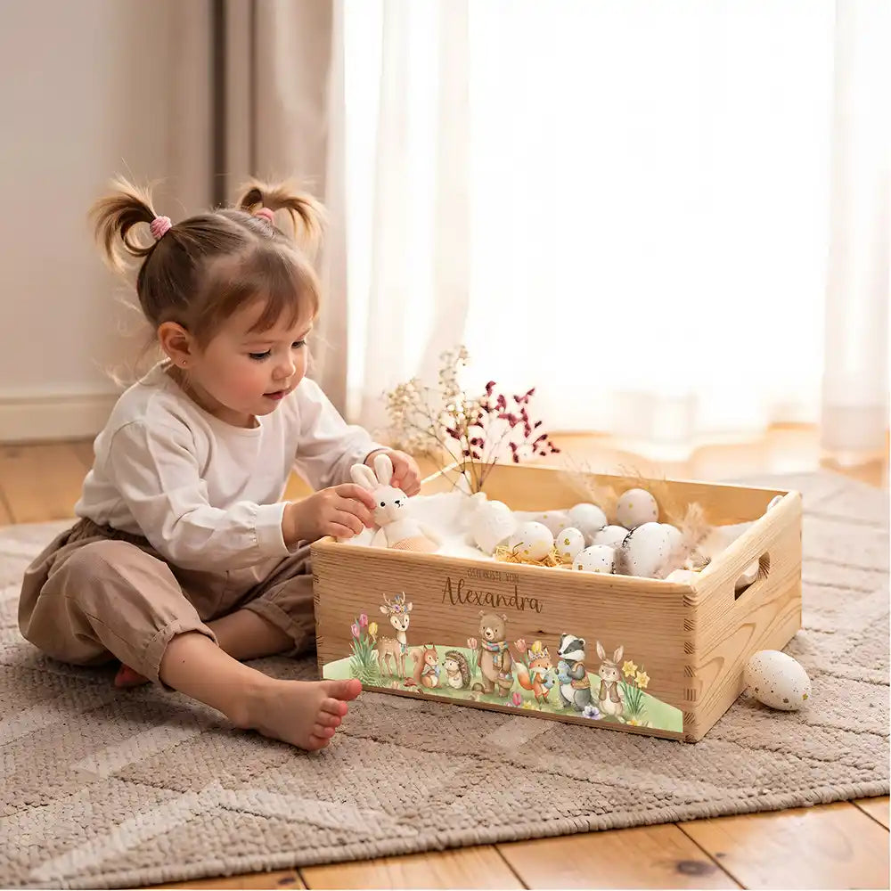 Osterkiste Holz personalisiert - Waldglück