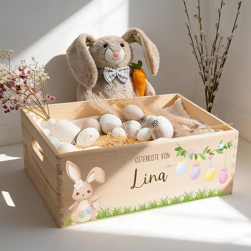 Osterkiste Holz personalisiert - Ostereier