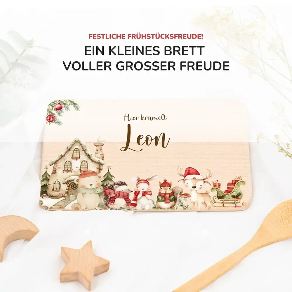 Weihnachts-Set Frühstücksbrettchen + Emaille Tasse - Weihnachtsglück
