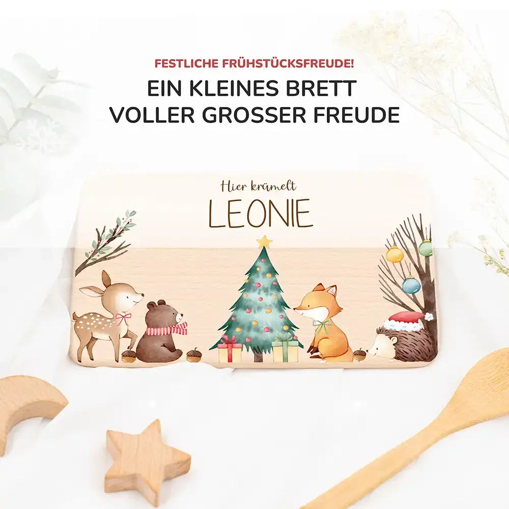 Weihnachts-Set Frühstücksbrettchen + Emaille Tasse - Fuchs am Weihnachtsbaum