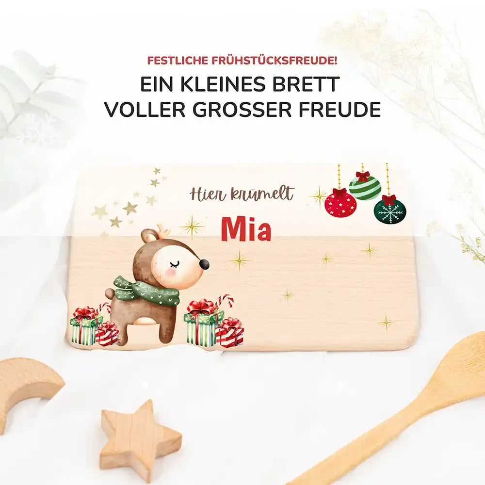 Weihnachts-Set Frühstücksbrettchen + Emaille Tasse - Baby Reh Motiv