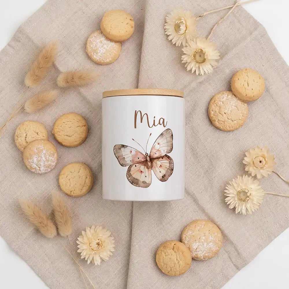 2-in-1 Keksdose Schmetterling - Keramik mit Bambusdeckel