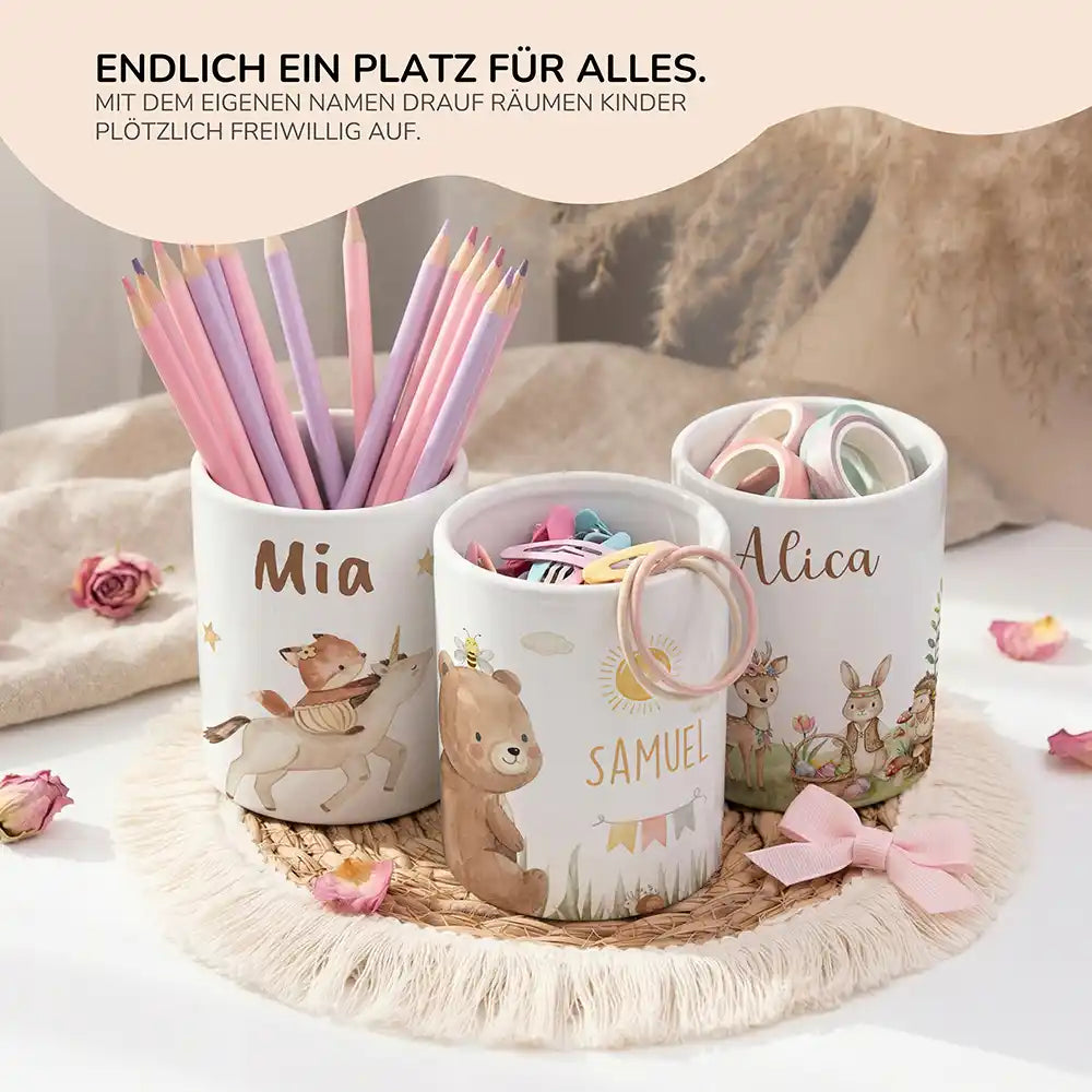 Personalisierter Stiftehalter BĂ€r Sommer - personalisiertes Geschenk mit Wunschnamen