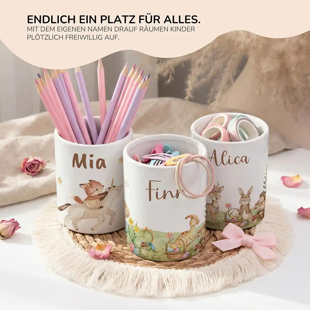 Personalisierter Stiftehalter Dinos Ostern - personalisiertes Geschenk mit Wunschnamen