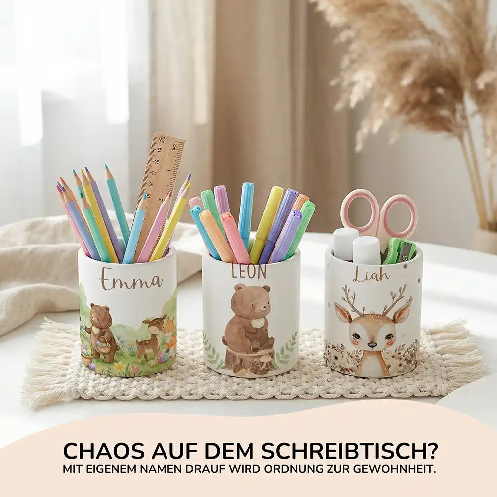 Personalisierte Spardose BĂ€r Wald â Keramik & Bambus mit Wunschname