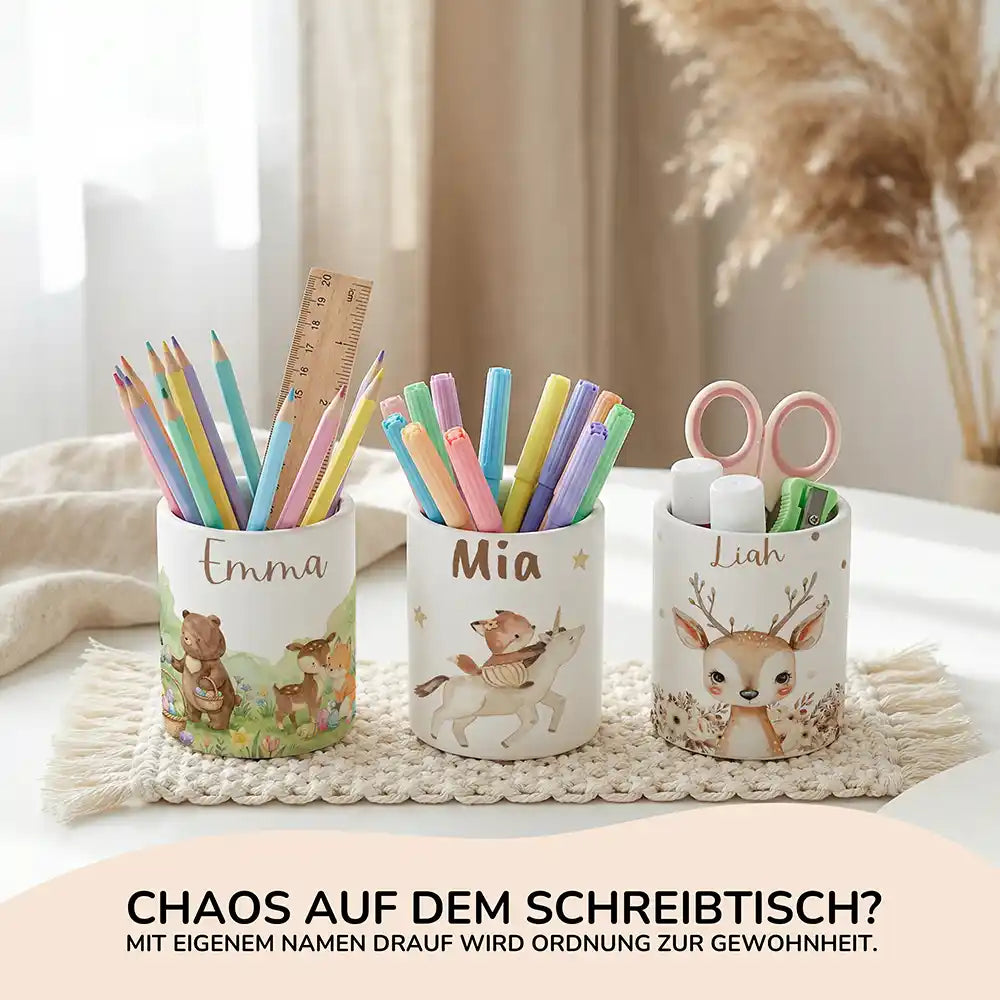 Personalisierte Spardose Fuchs & Einhorn – Keramik & Bambus mit Wunschname