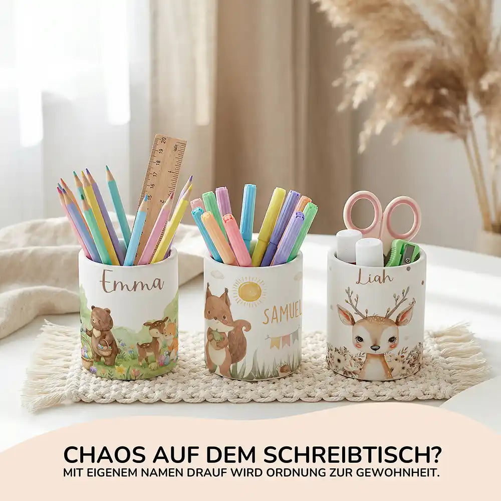 Personalisierte Spardose Eichhörnchen Sommer – Keramik & Bambus mit Wunschname