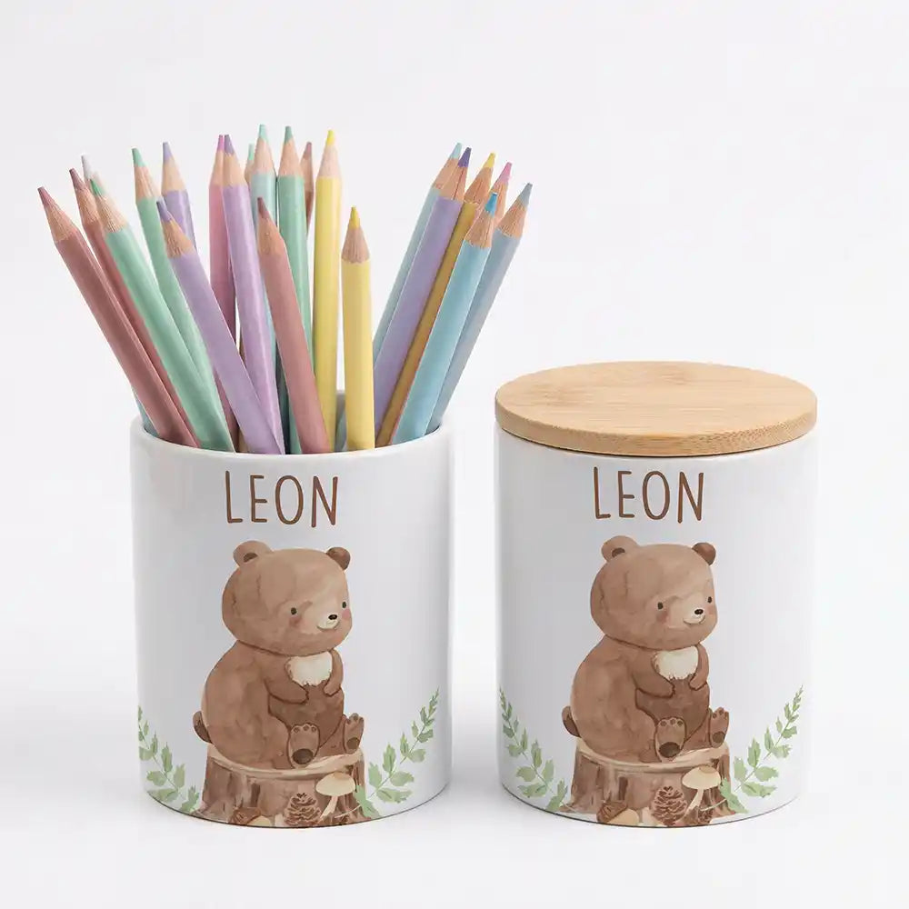 Personalisierte Keksdose BĂ€r Wald - Geschenk zur Taufe, Geburt, Einschulung