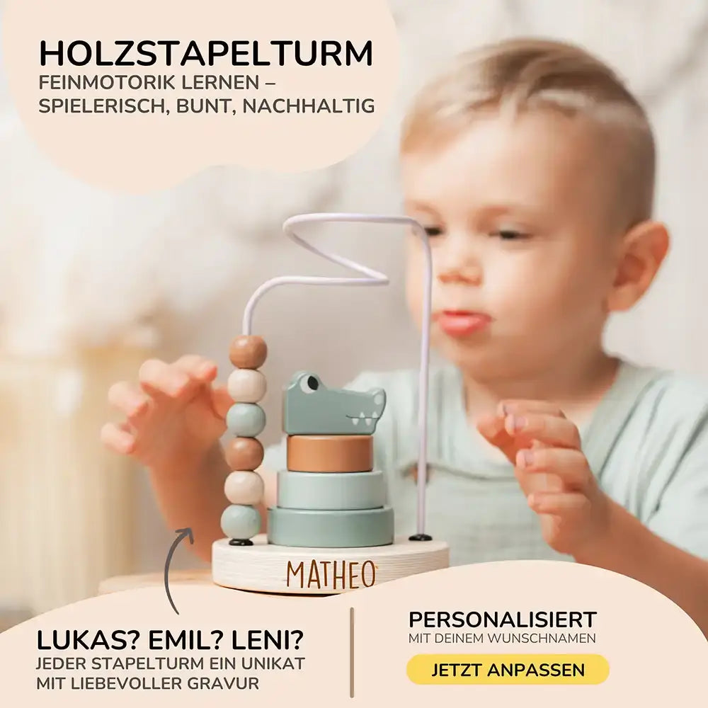 Holzstapelturm Krokodil personalisiert mit Namen