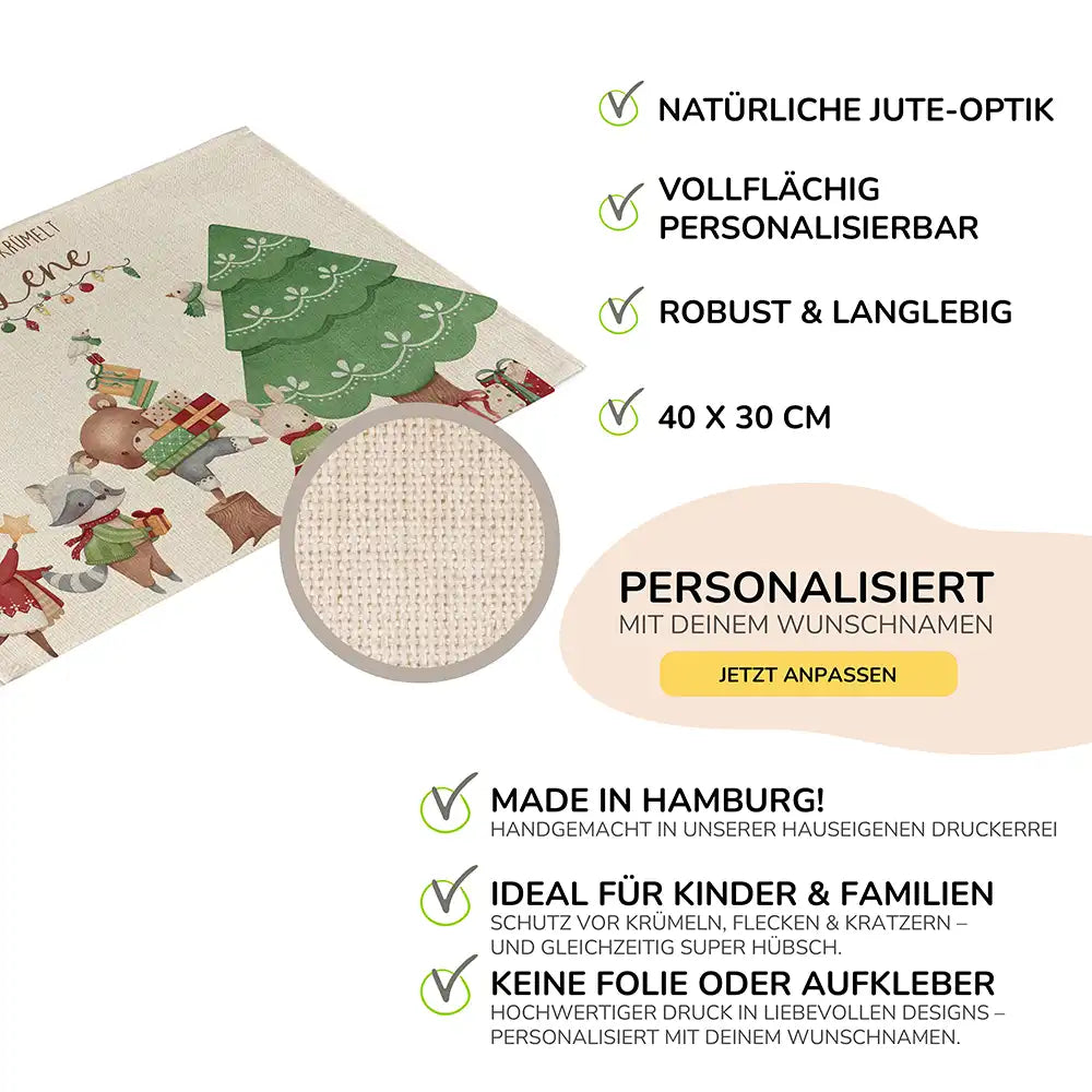 Tischset Kinder personalisiert Weihnachtsmotiv - Weihnachtsmärchen im Tierwald