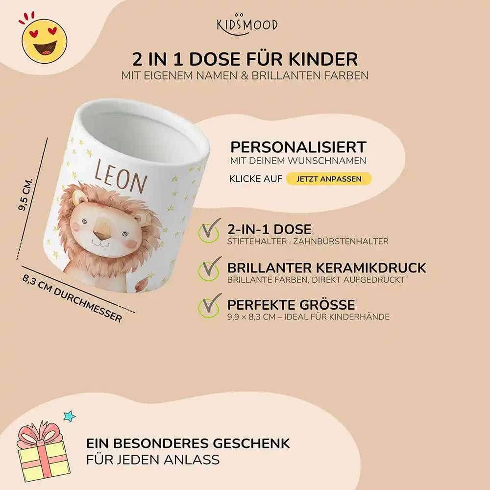 Personalisierter Stiftehalter Löwe Sterne - liebevolle Geschenkidee fĂŒrs Kinderzimmer
