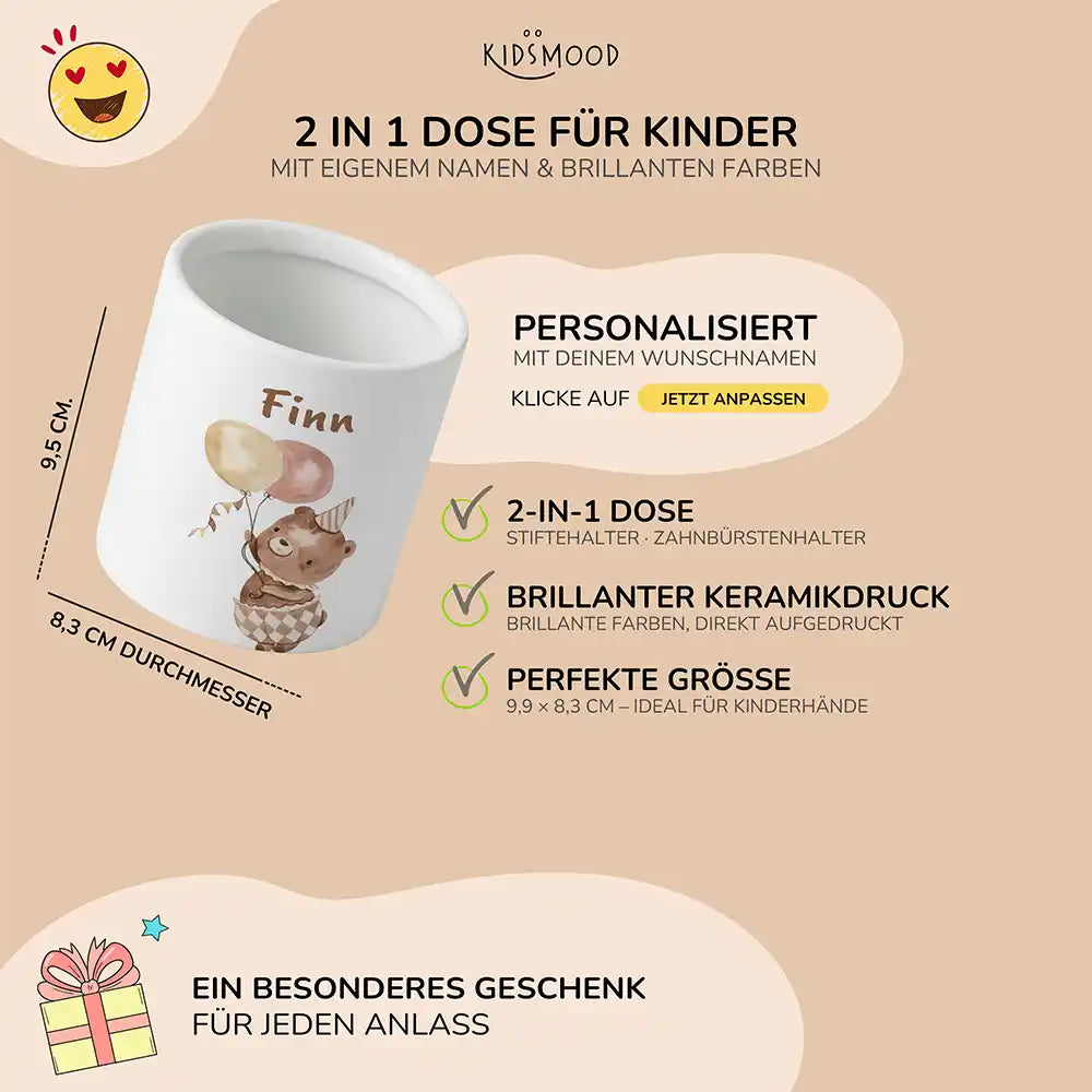 Personalisierter Stiftehalter BĂ€r Geburtstag - liebevolle Geschenkidee fĂŒrs Kinderzimmer