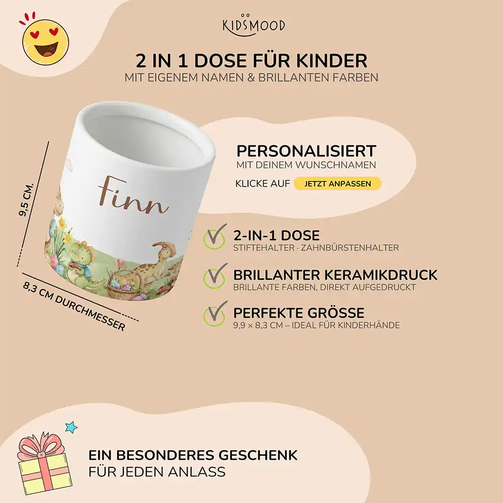 Personalisierter Stiftehalter Dinos Ostern - liebevolle Geschenkidee fürs Kinderzimmer