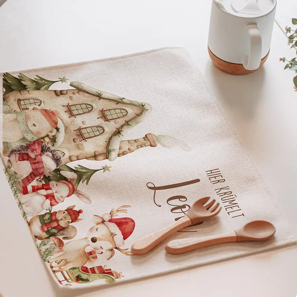 Tischset Kinder personalisiert Weihnachtsmotiv - Nordpol-Tierparade