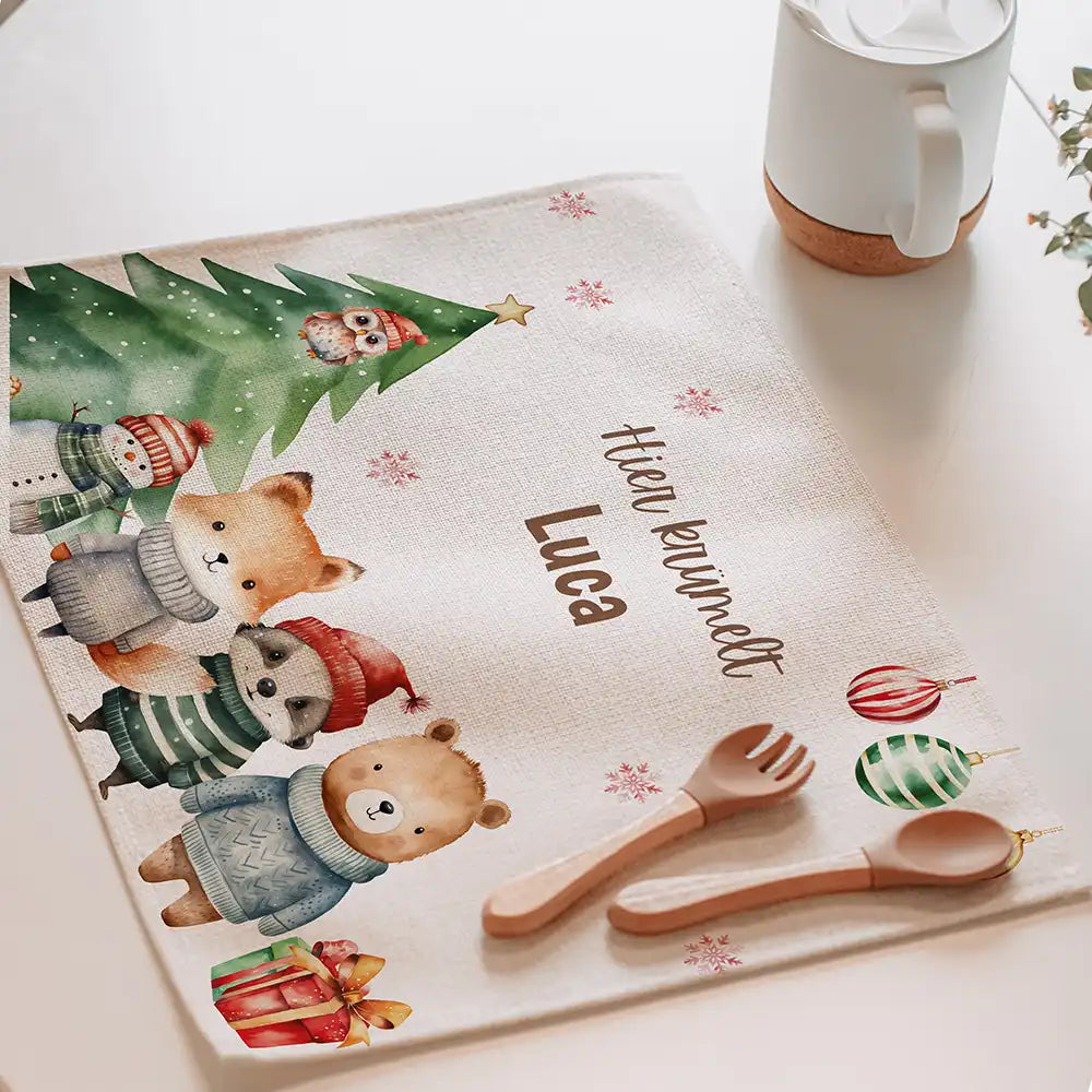 Tischset Kinder personalisiert Weihnachtsmotiv - Fluffy Friends