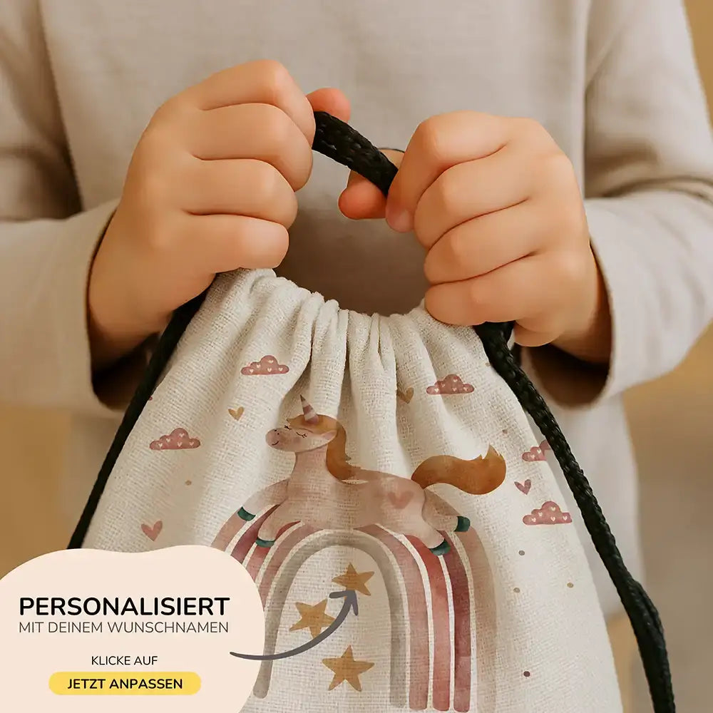 Personalisierter Turnbeutel mit Namen - Einhorn Regenbogen