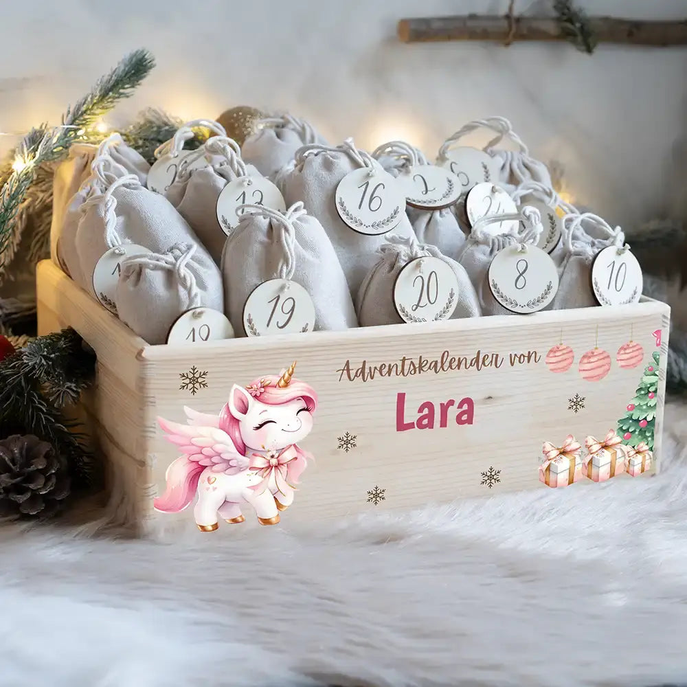Personalisierte Adventskiste zum Befüllen - Einhorn