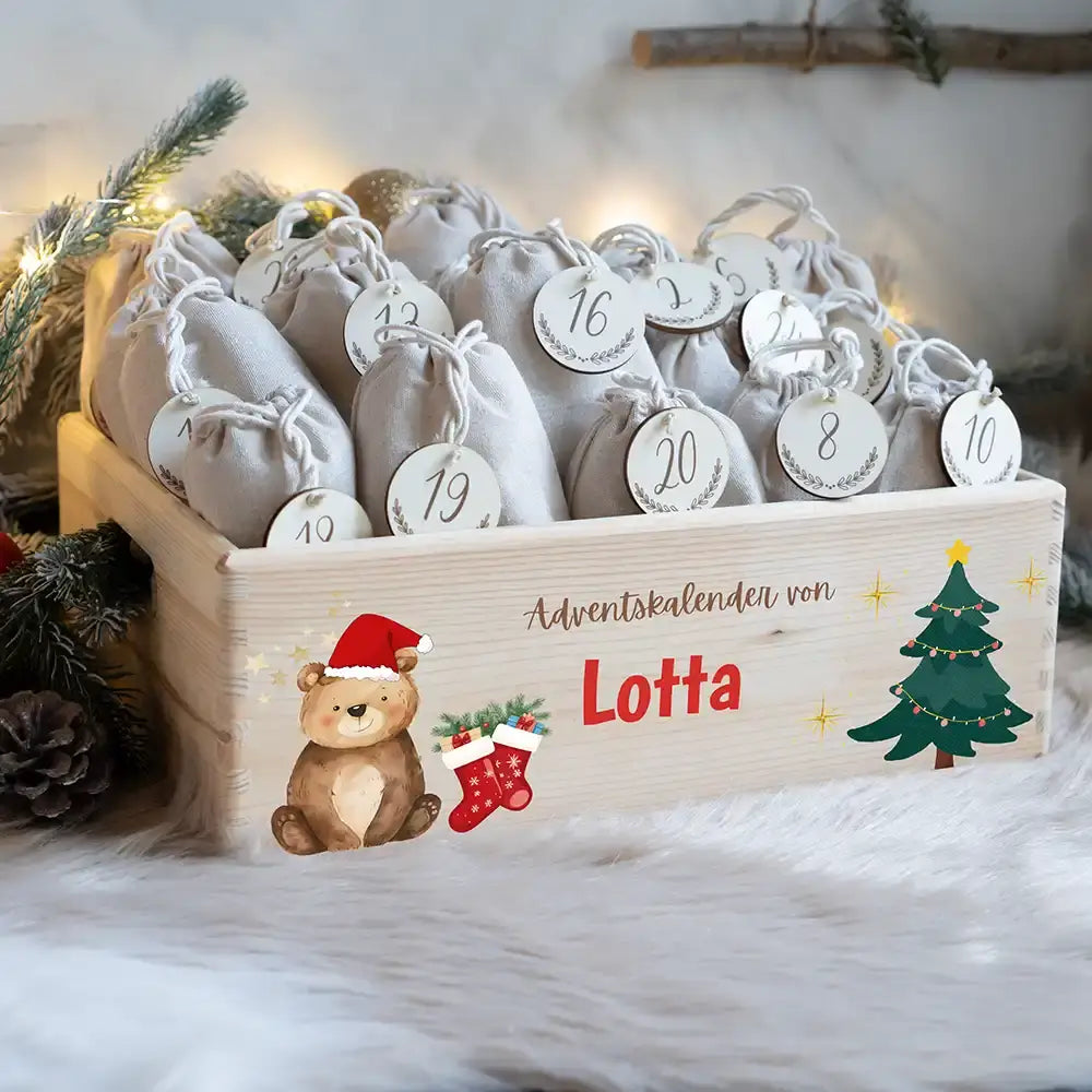 Personalisierte Adventskiste zum Befüllen - Weihnachtsbär