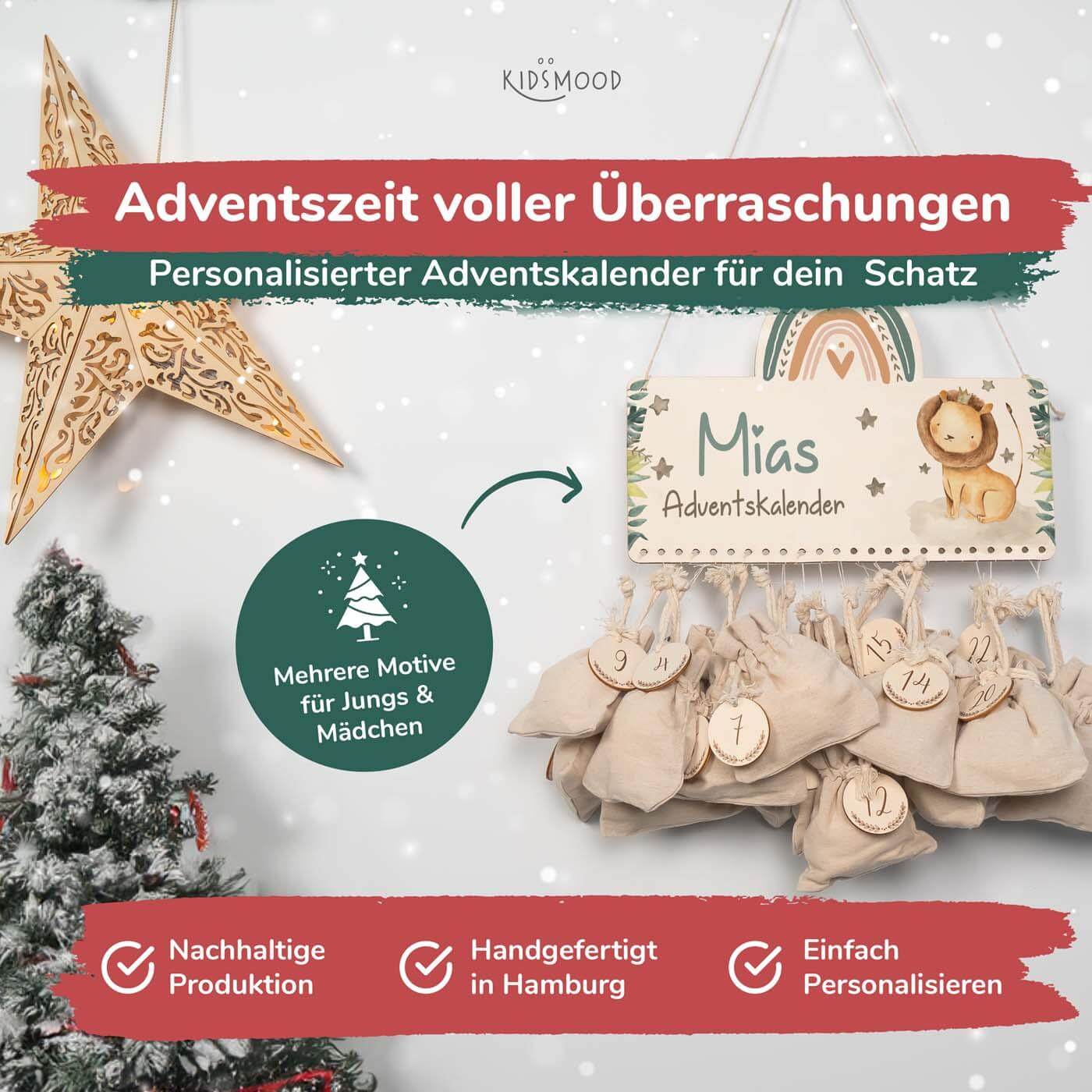 close-up of advent calendar with lion motif