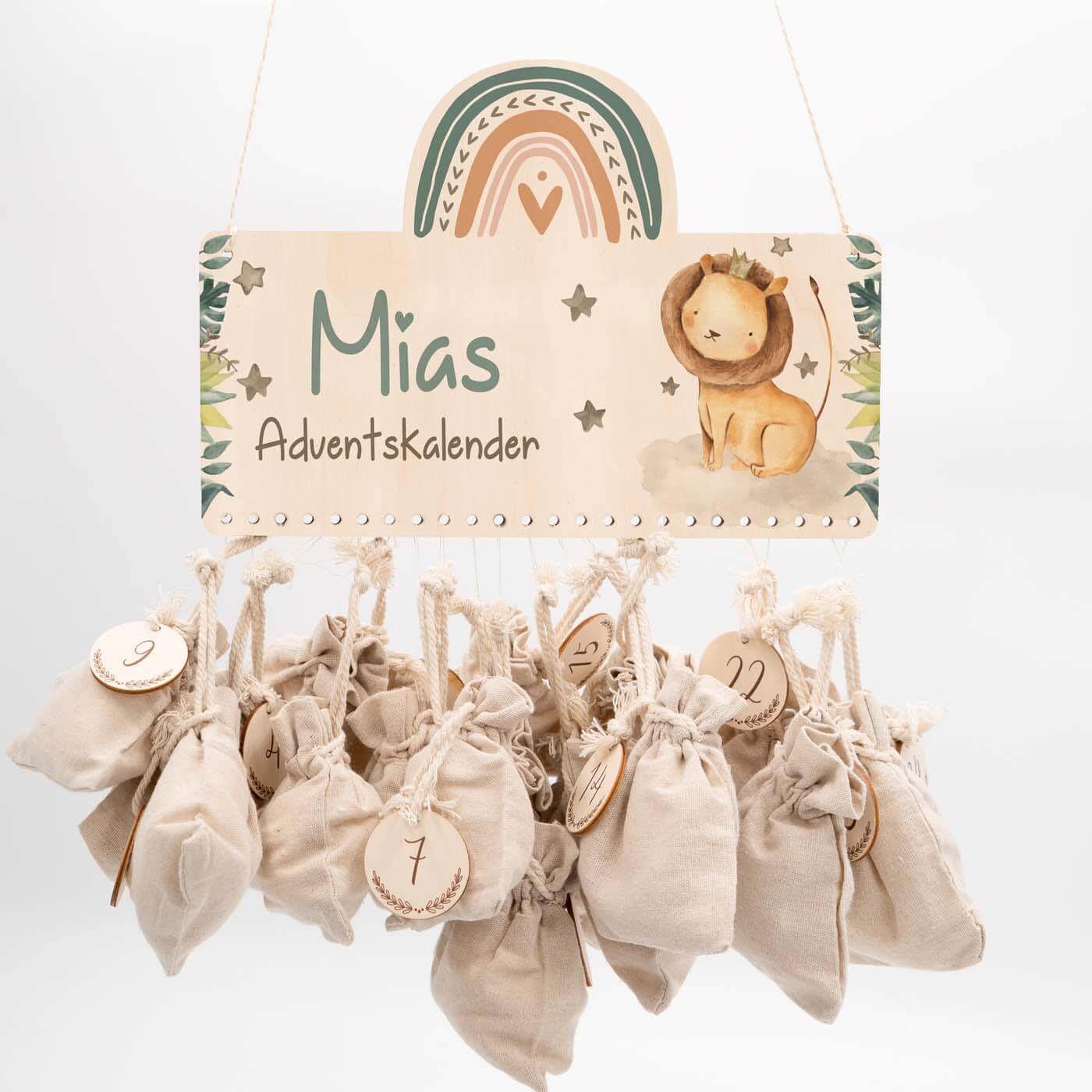 handcrafted advent calendar with lion engraving