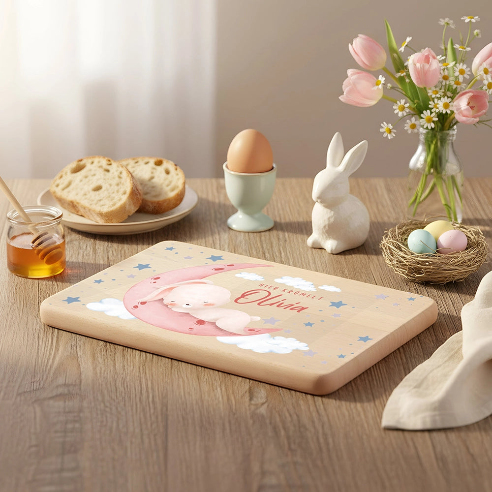 Frühstücksbrettchen Holz personalisiert - Baby Hase