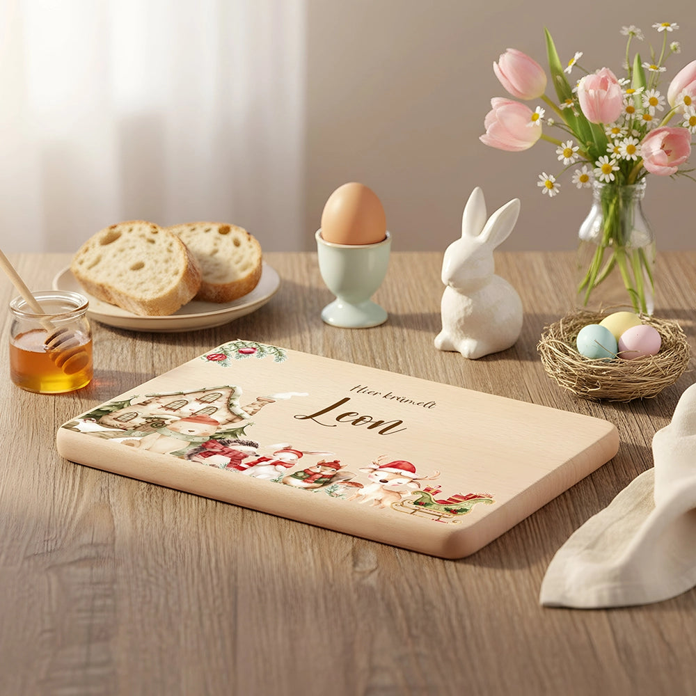 Frühstücksbrettchen Weihnachten Winterdorf mit Tieren - Geschenk Weihnachten