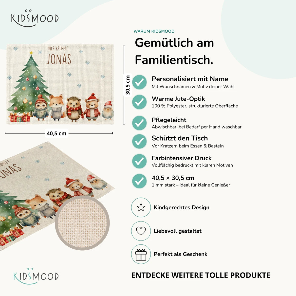 Tischset Kinder personalisiert Weihnachtsmotiv - Zauberpfötchen