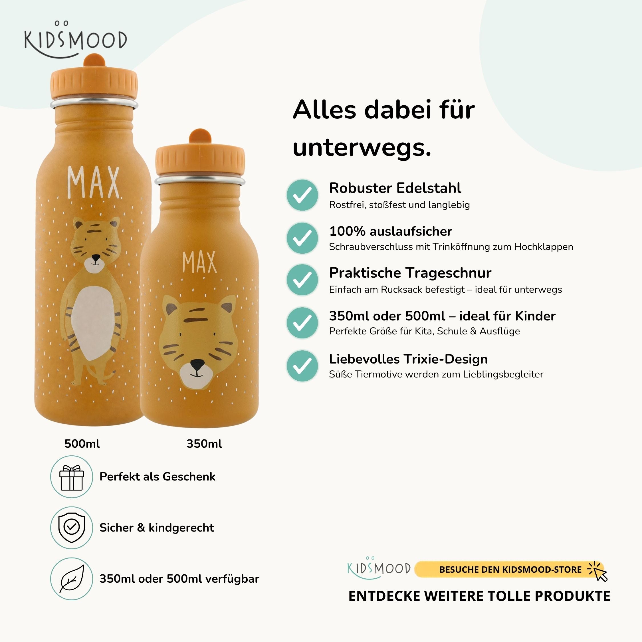 Trixie Trinkflasche Kinder personalisiert Tiger