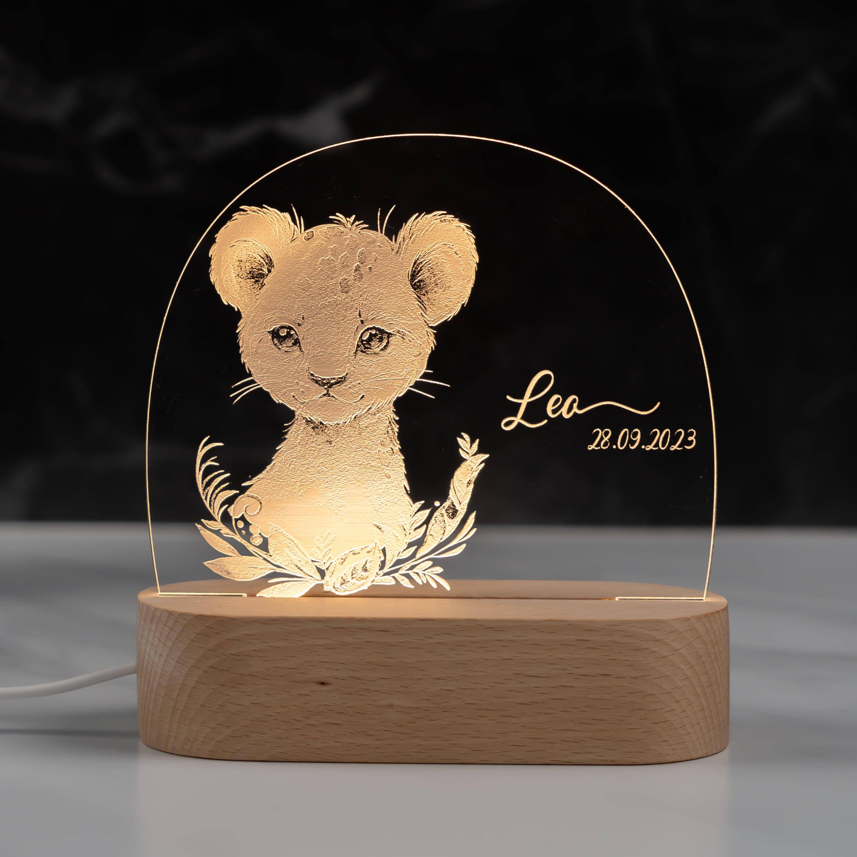 nachtlampe mit baby-löwe motiv für kinder