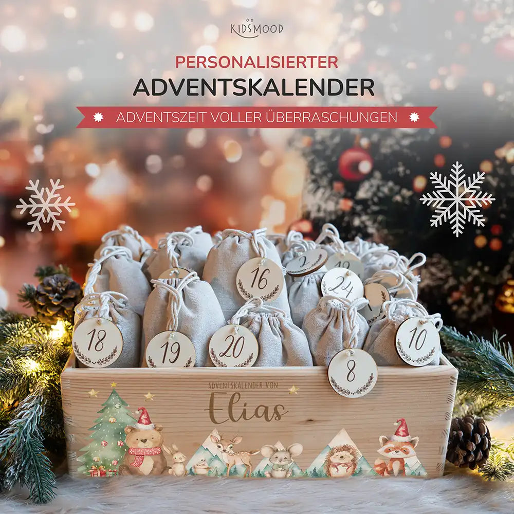 Adventskalender zum befüllen "Bär und Weihnachtsbaum" personalisiert