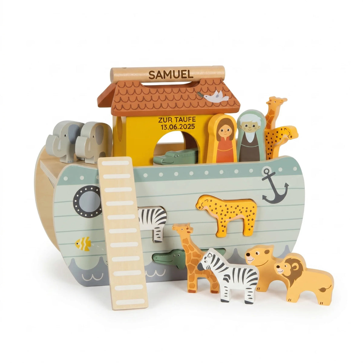 Arche Noah personalisiert als Steckspiel aus Holz mit Tierfiguren