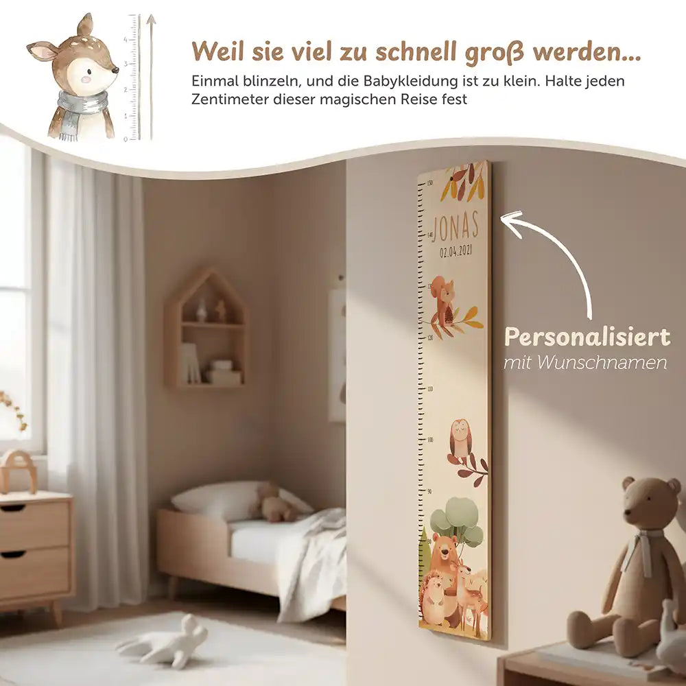 Messlatte Kinder Holz & Aluverbund - Fröhliche Waldtiere