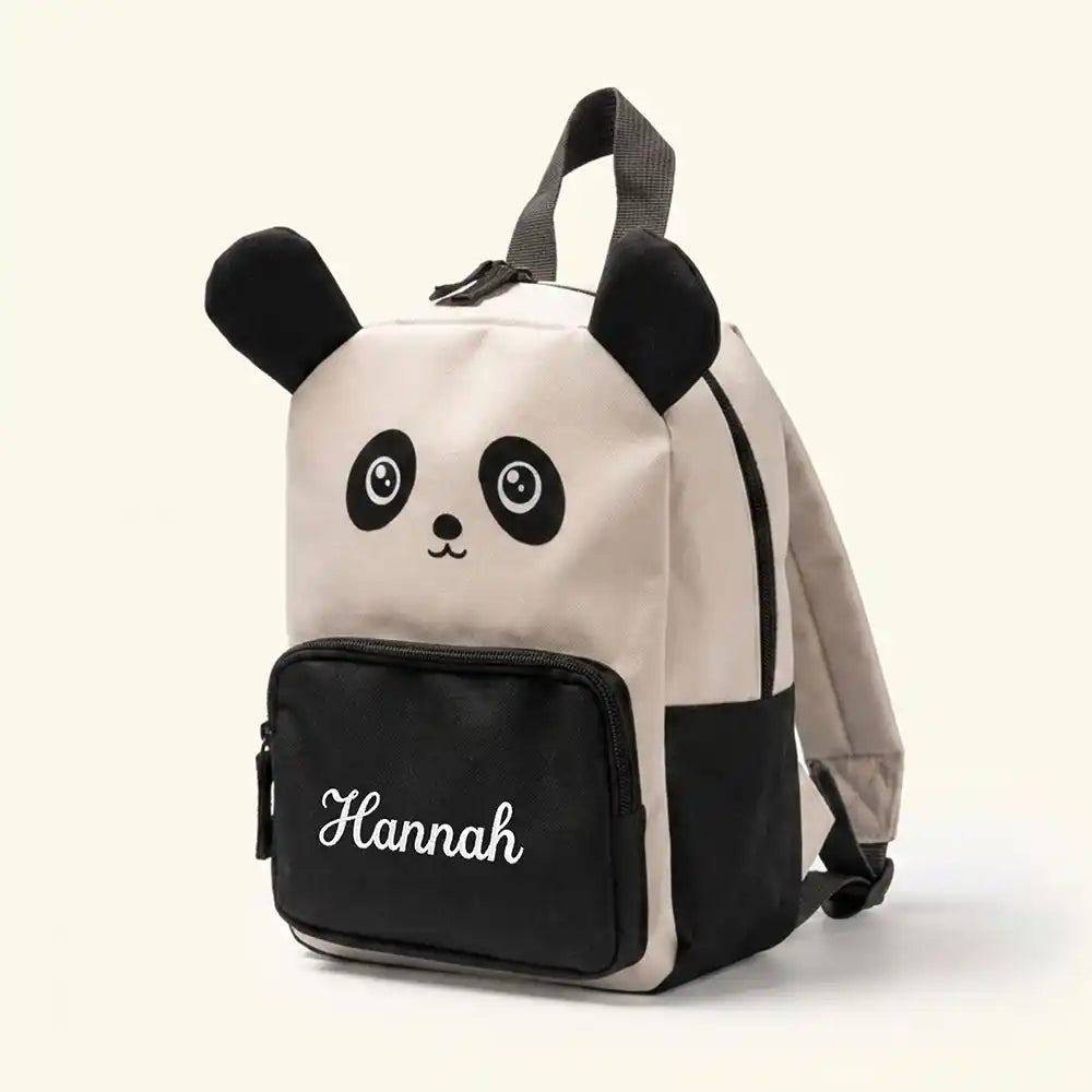 Personalisierter Kinderrucksack Panda, Außentasche mit Reißverschluss