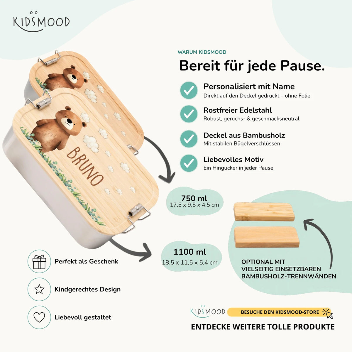 Brotdose personalisiert Bär auf der Wiese