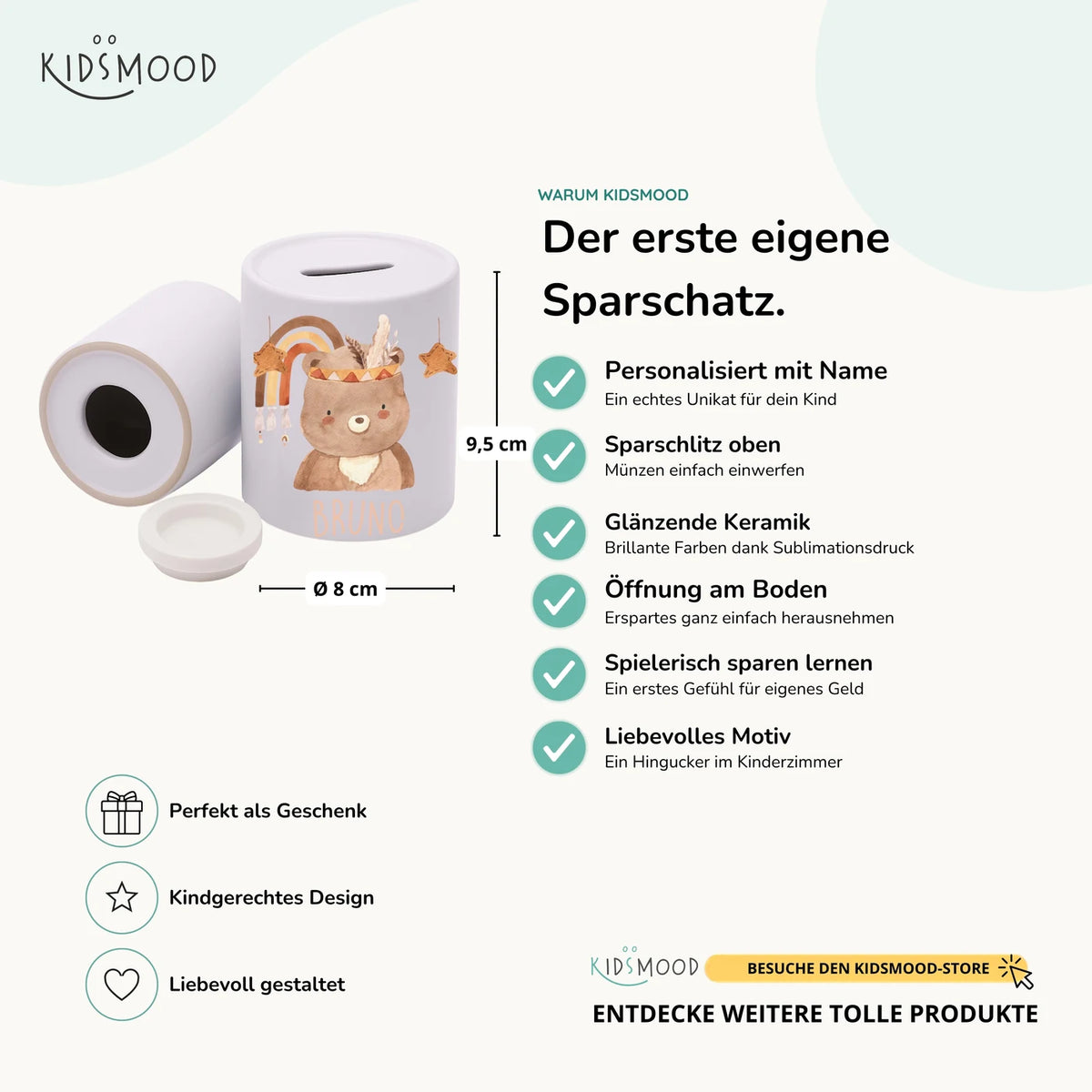 Spardose Kinder aus Keramik - Boho Bär